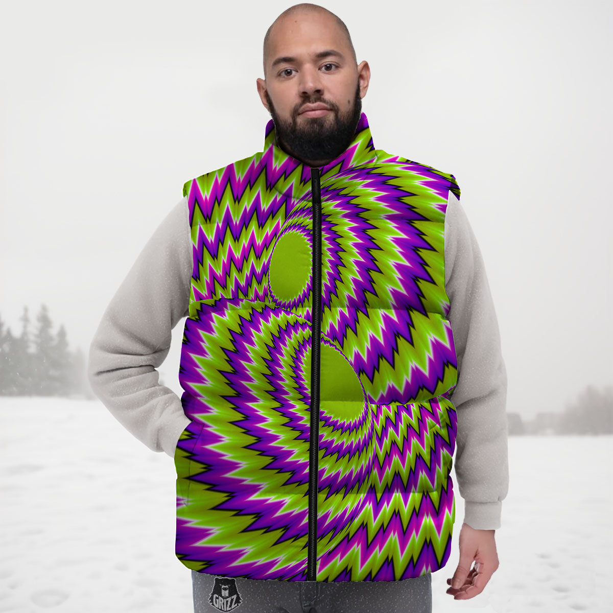 Moving Optical Illusion Green Vortex Down Vest