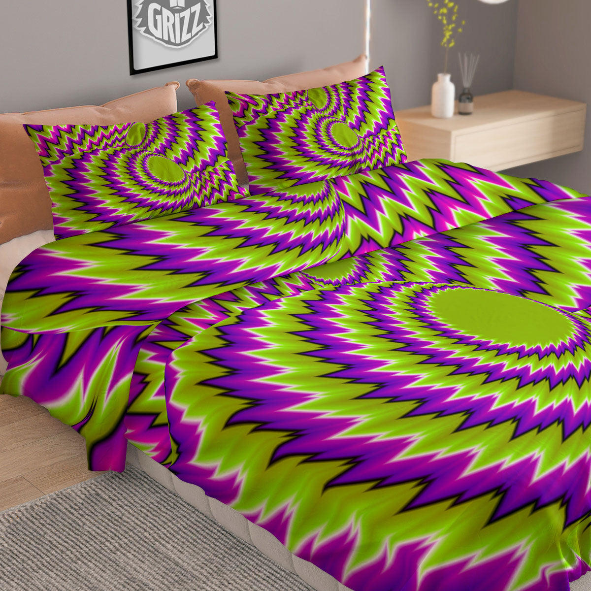 Moving Optical Illusion Green Vortex Duvet Cover Bedding Set