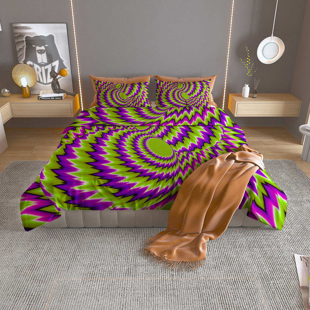 Moving Optical Illusion Green Vortex Duvet Cover Bedding Set