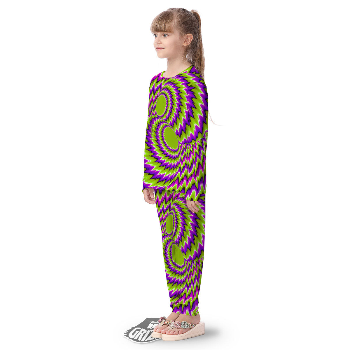 Moving Optical Illusion Green Vortex Kid's Pajamas-grizzshop