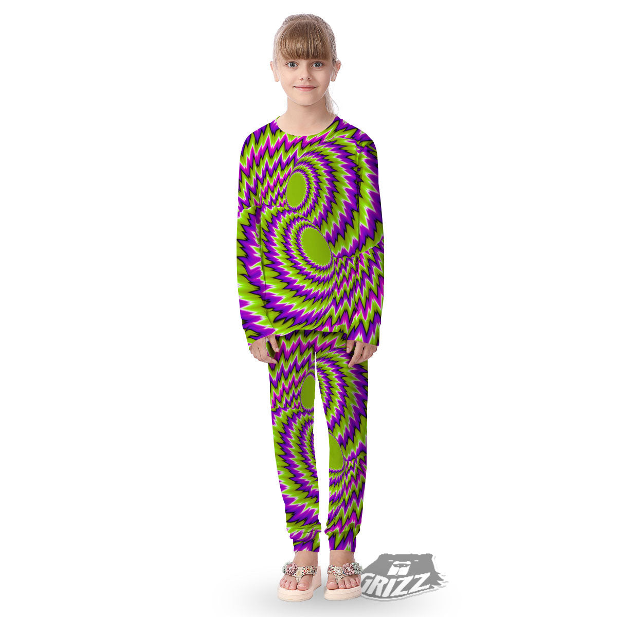 Moving Optical Illusion Green Vortex Kid's Pajamas-grizzshop