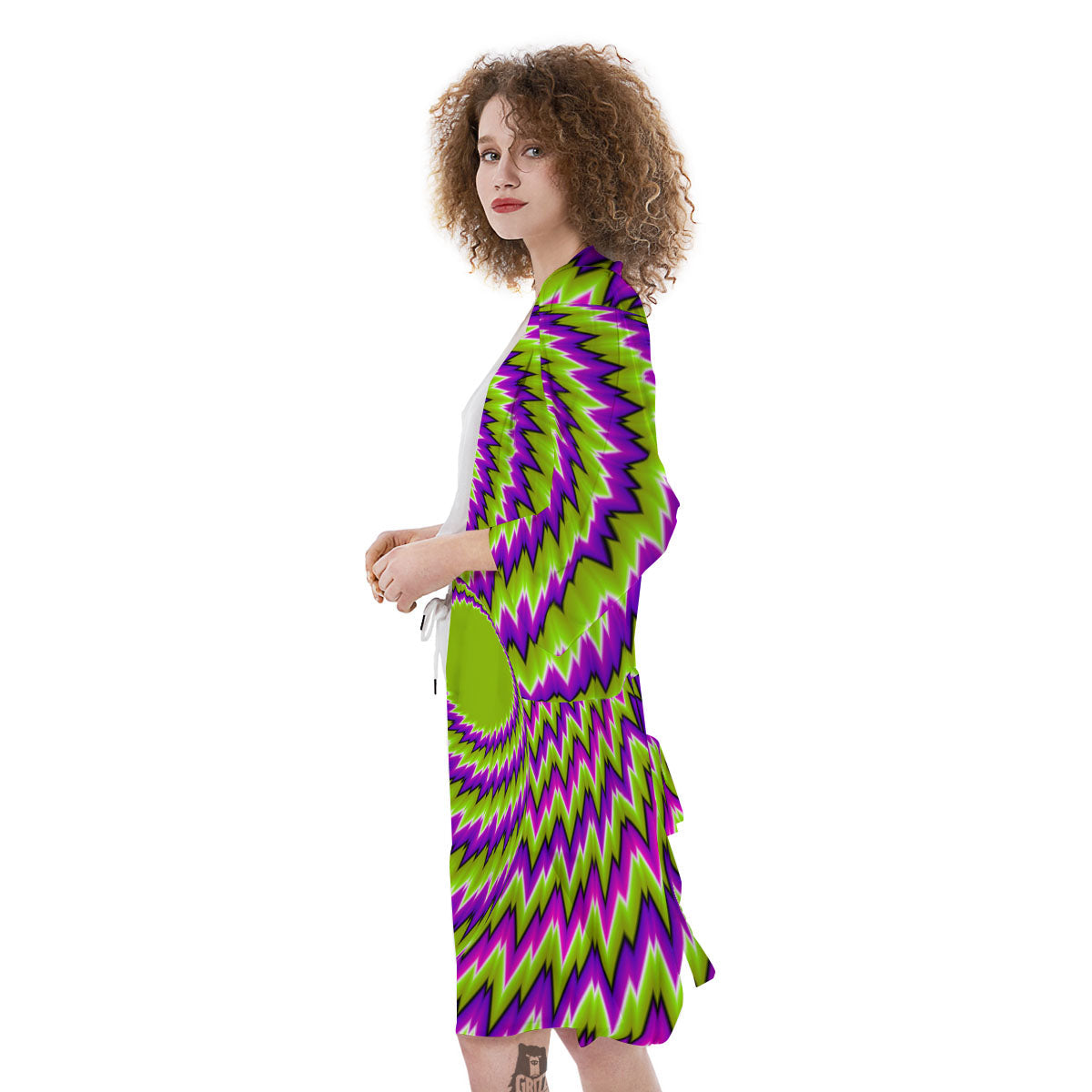 Moving Optical Illusion Green Vortex Kimono-grizzshop