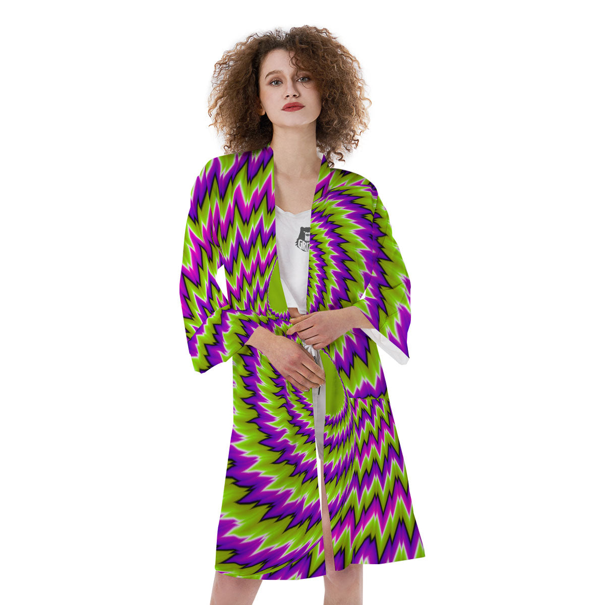 Moving Optical Illusion Green Vortex Kimono-grizzshop