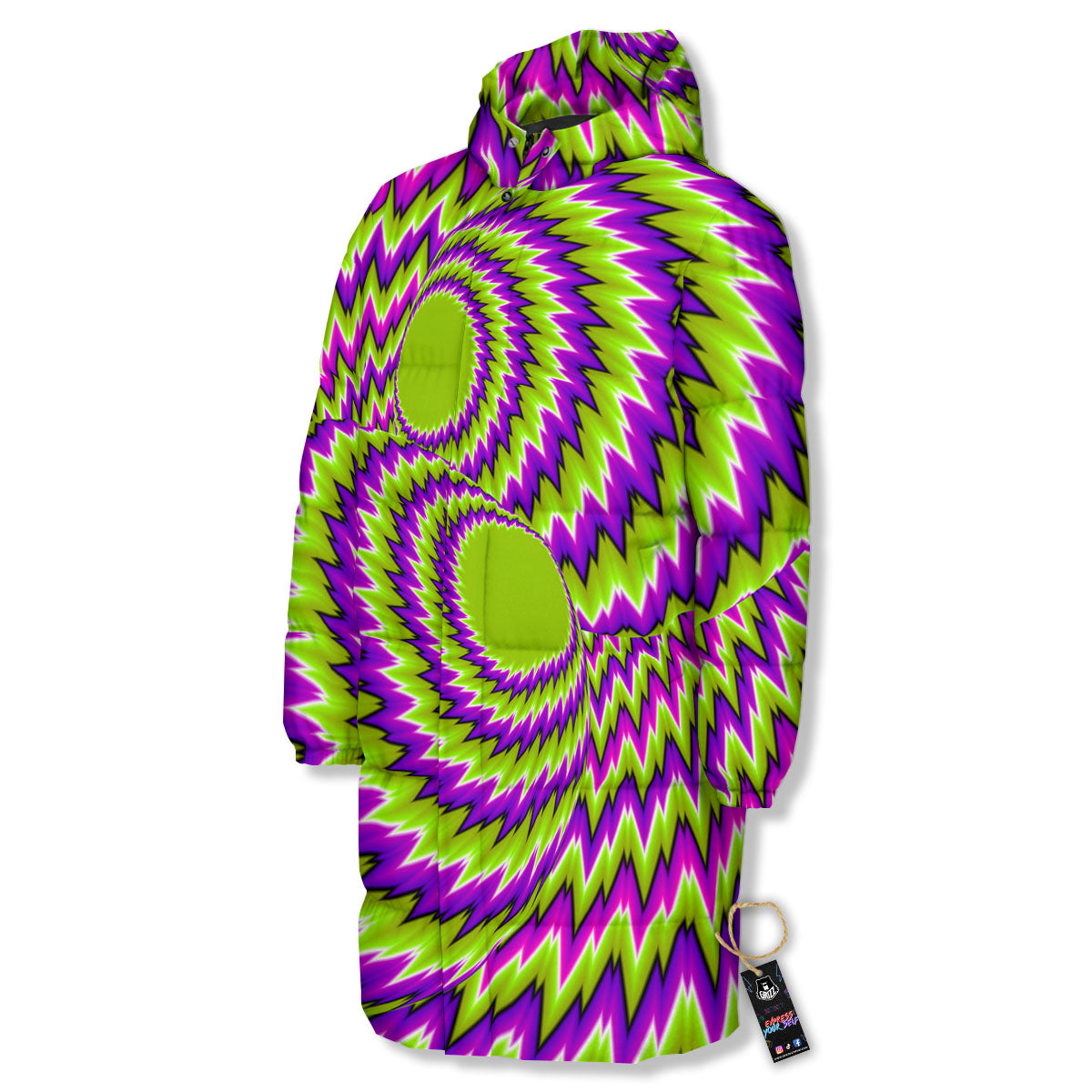 Moving Optical Illusion Green Vortex Long Down Jacket-grizzshop