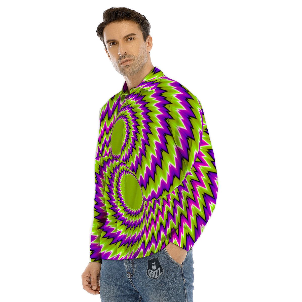 Moving Optical Illusion Green Vortex Men's Dress Shirts-grizzshop