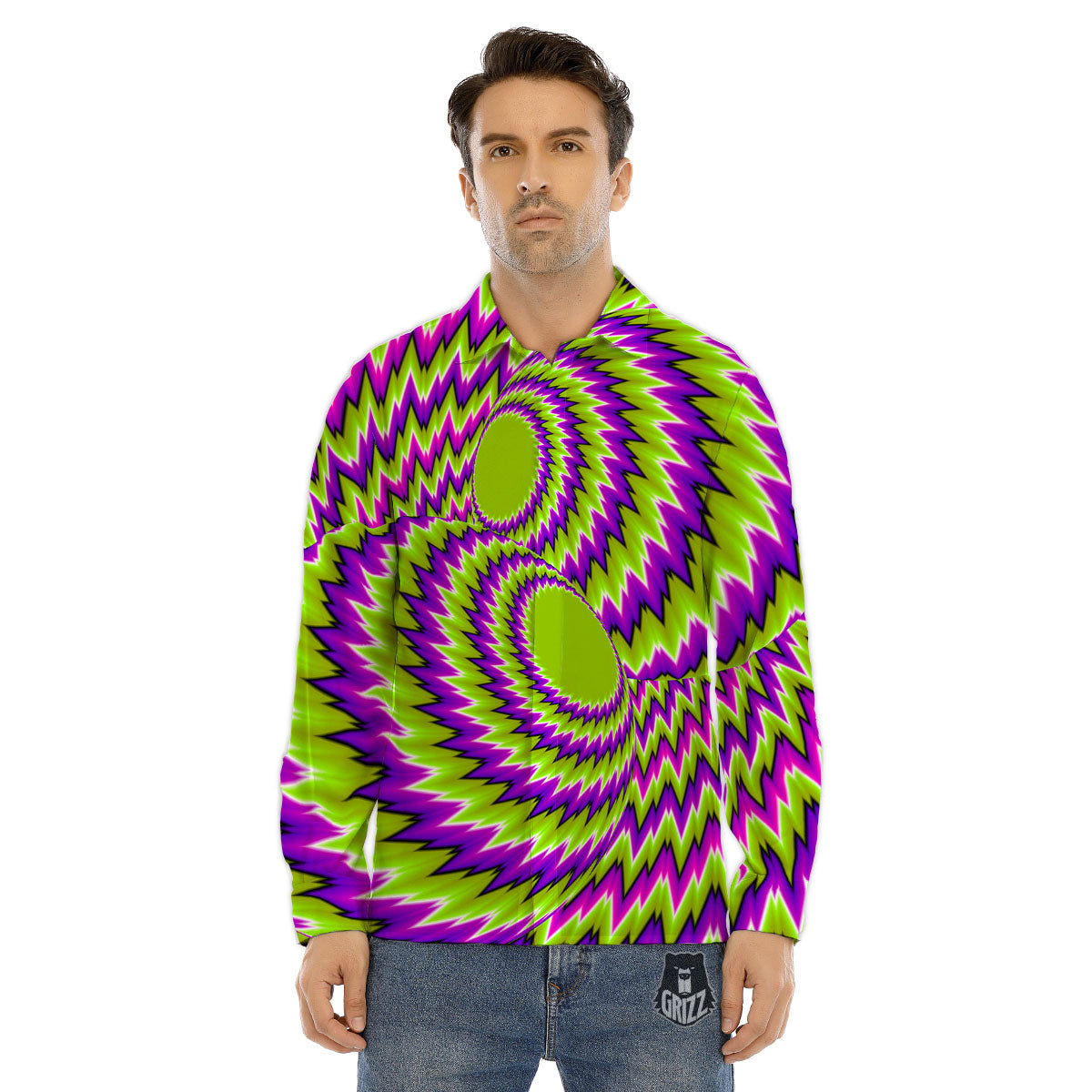 Moving Optical Illusion Green Vortex Men's Dress Shirts-grizzshop