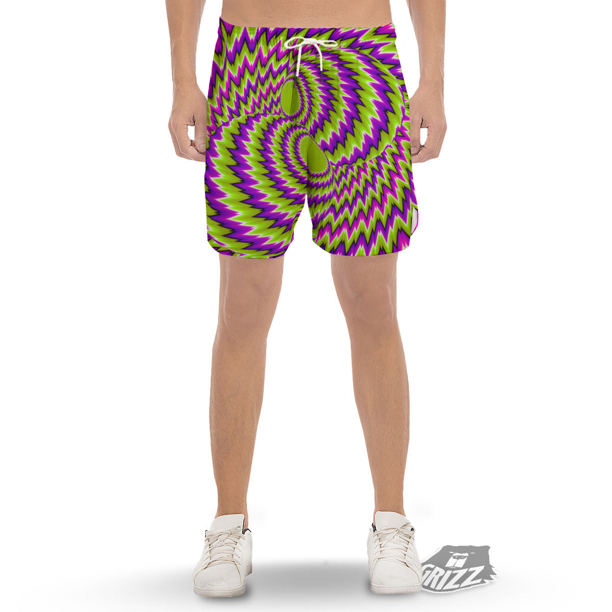 Moving Optical Illusion Green Vortex Men's Gym Shorts-grizzshop