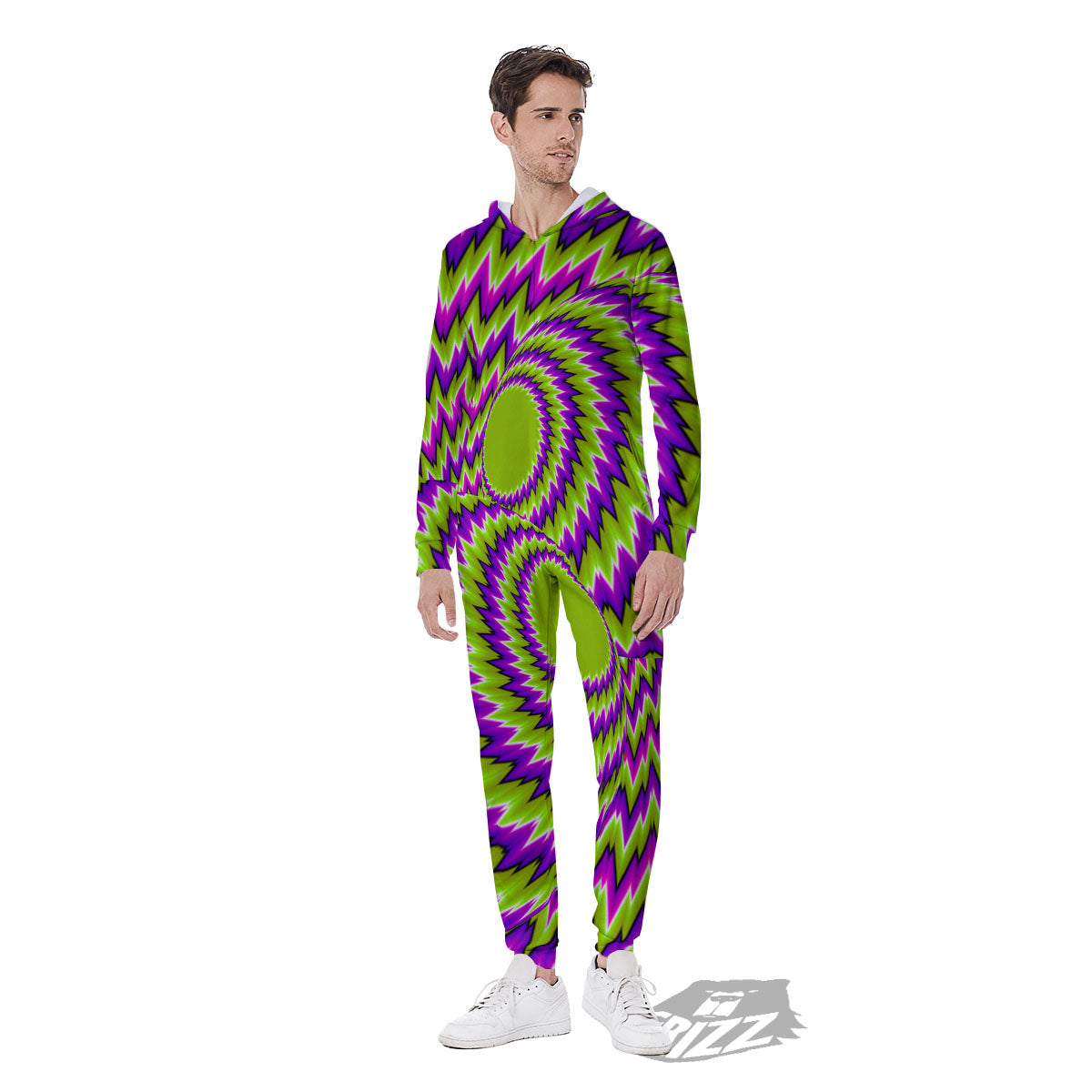 Moving Optical Illusion Green Vortex Men's Jumpsuit-grizzshop