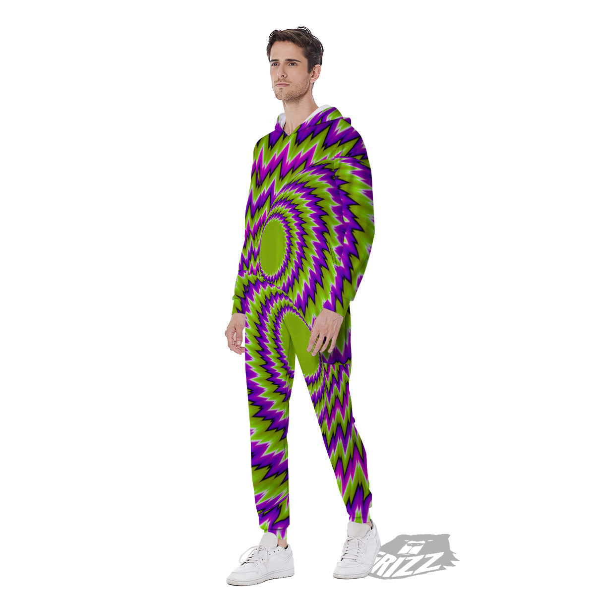 Moving Optical Illusion Green Vortex Men's Jumpsuit-grizzshop