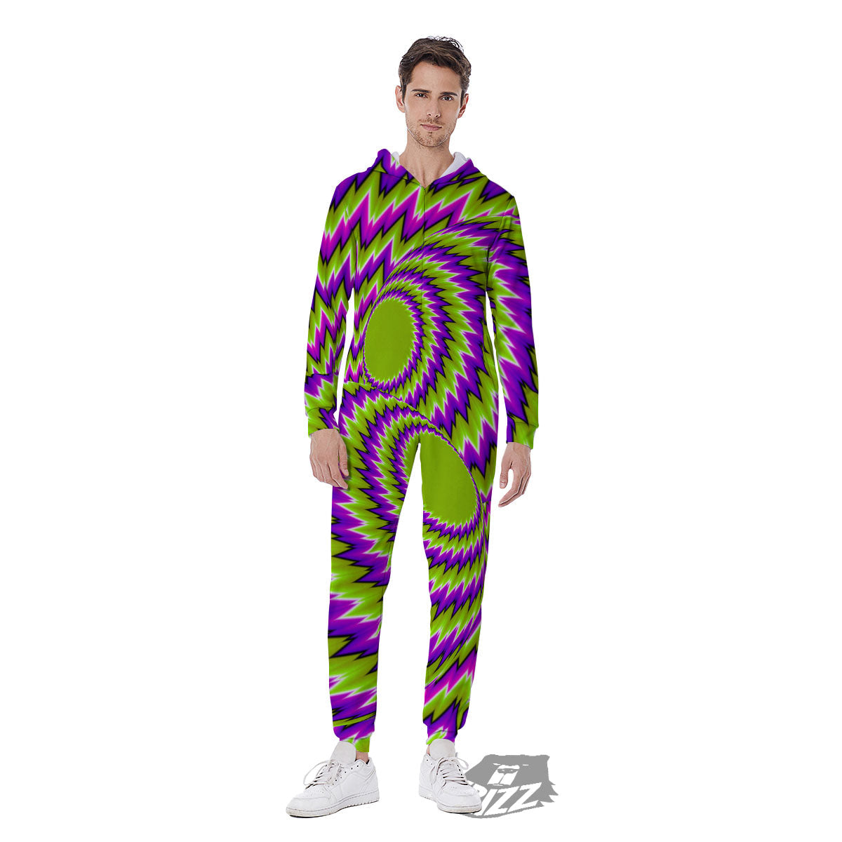 Moving Optical Illusion Green Vortex Men's Jumpsuit-grizzshop