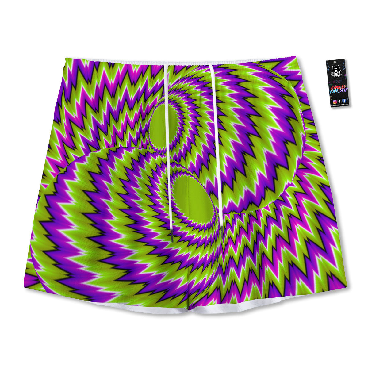 Moving Optical Illusion Green Vortex Mesh Shorts