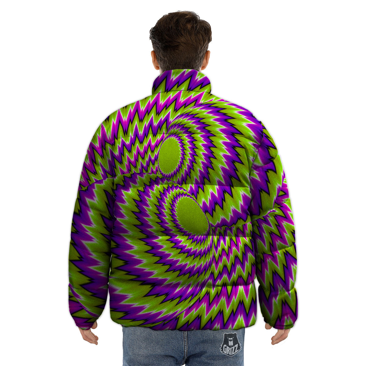 Moving Optical Illusion Green Vortex Puffer Jacket-grizzshop