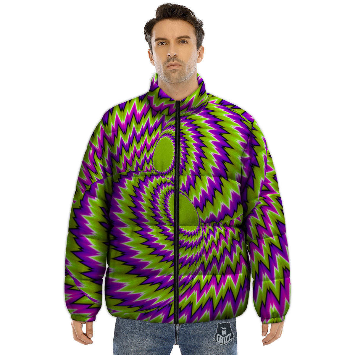 Moving Optical Illusion Green Vortex Puffer Jacket-grizzshop