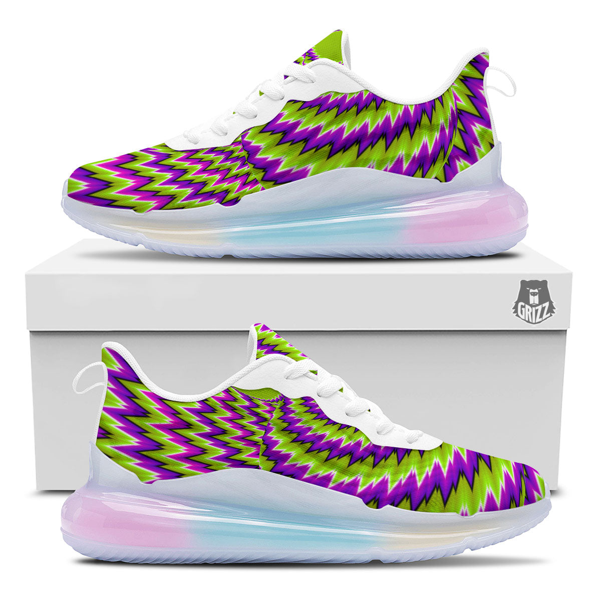 Moving Optical Illusion Green Vortex Running Sneakers-grizzshop