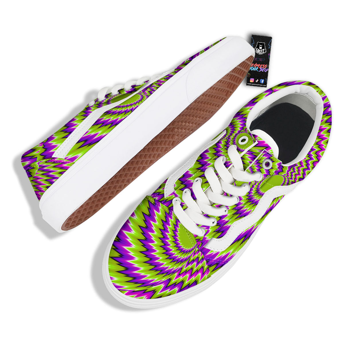 Moving Optical Illusion Green Vortex Skate Shoes-grizzshop