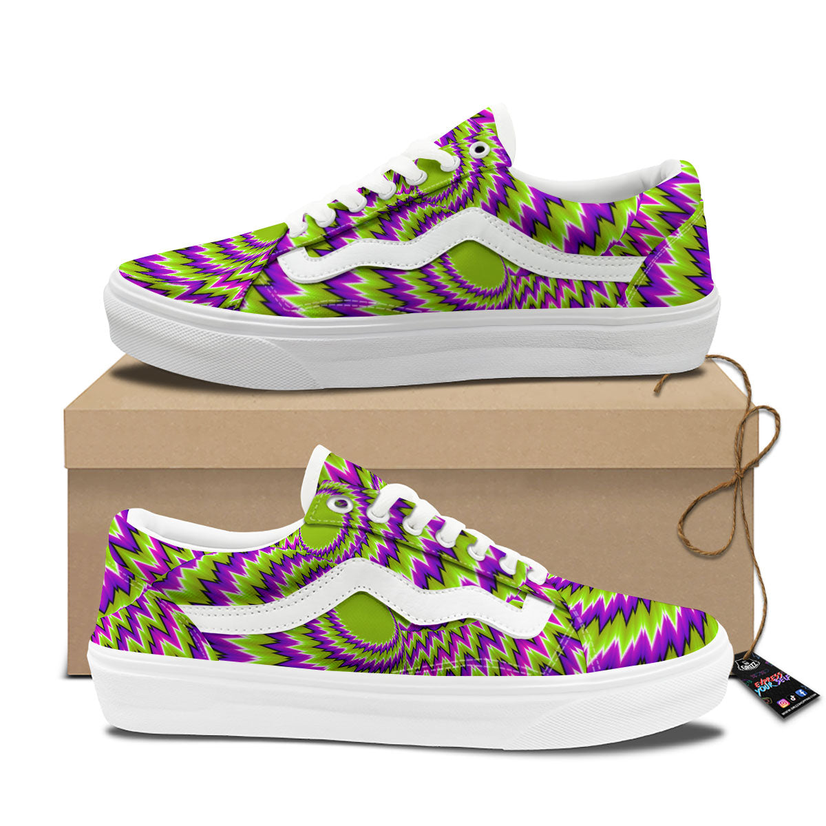 Moving Optical Illusion Green Vortex Skate Shoes-grizzshop