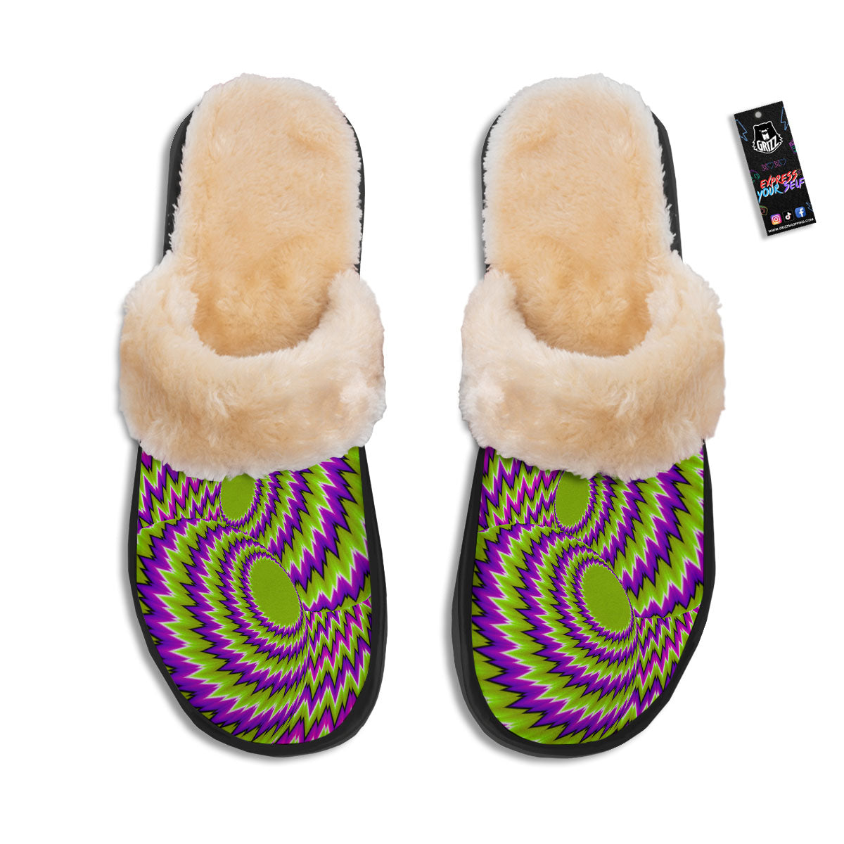 Moving Optical Illusion Green Vortex Slippers-grizzshop