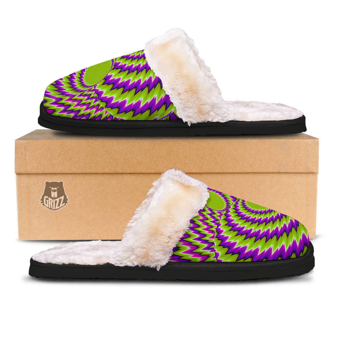 Moving Optical Illusion Green Vortex Slippers-grizzshop