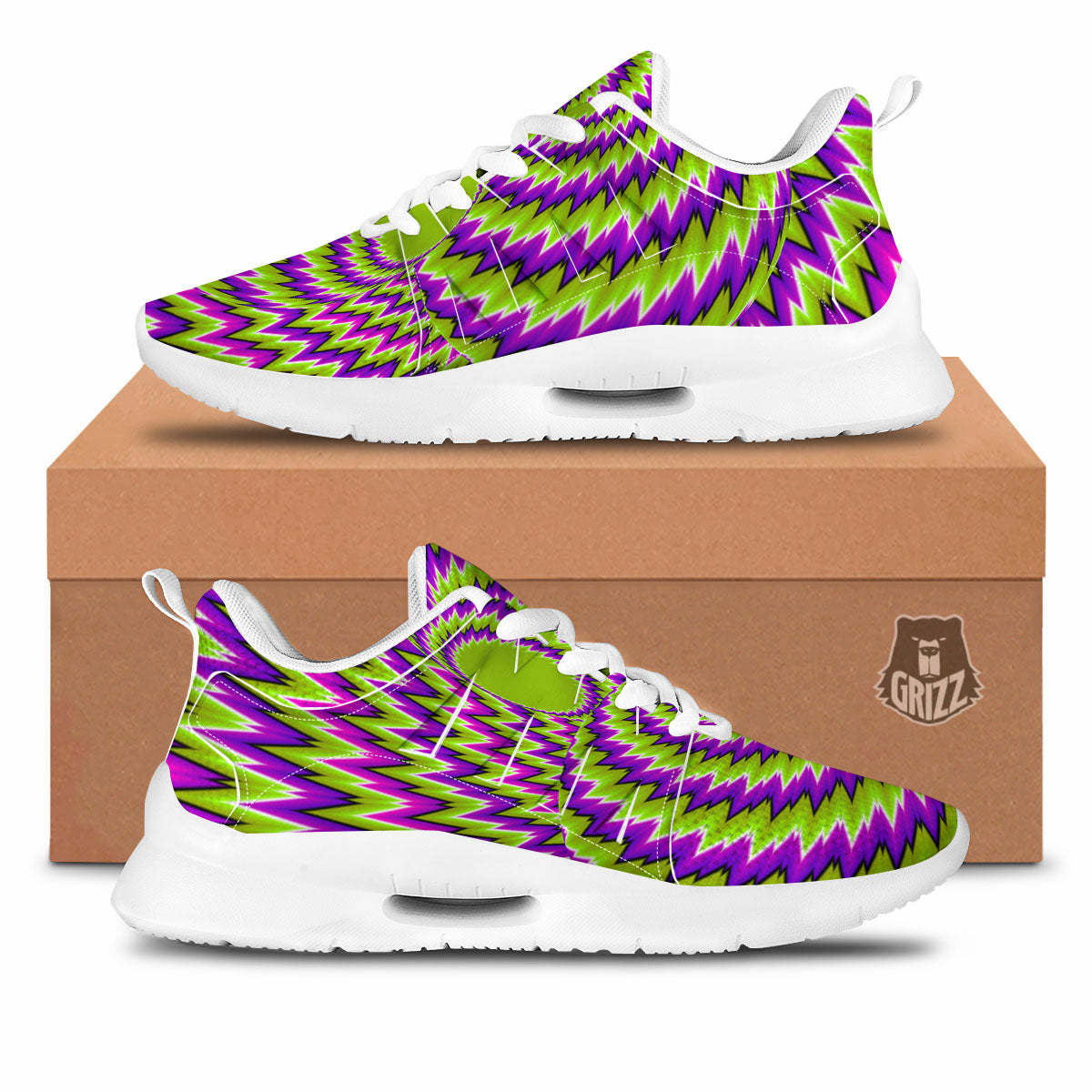 Moving Optical Illusion Green Vortex Tennis Shoes-grizzshop