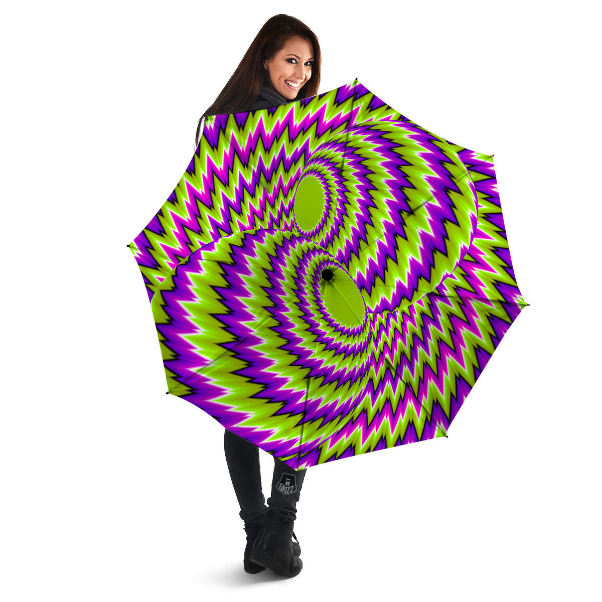 Moving Optical Illusion Green Vortex Umbrella-grizzshop