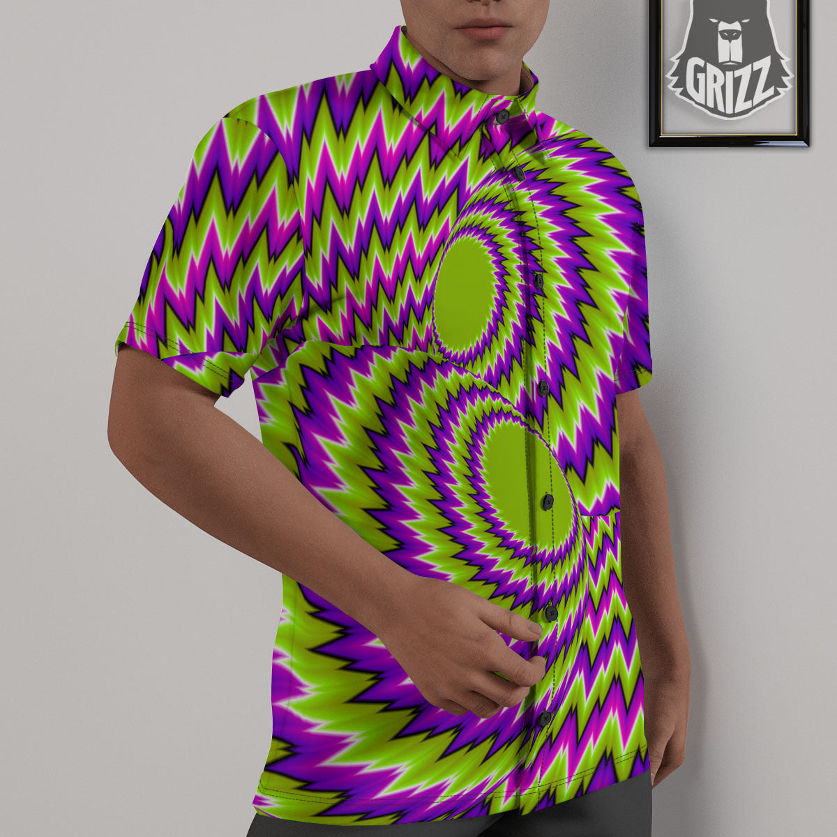 Moving Optical Illusion Green Vortex Untucked Shirts-grizzshop