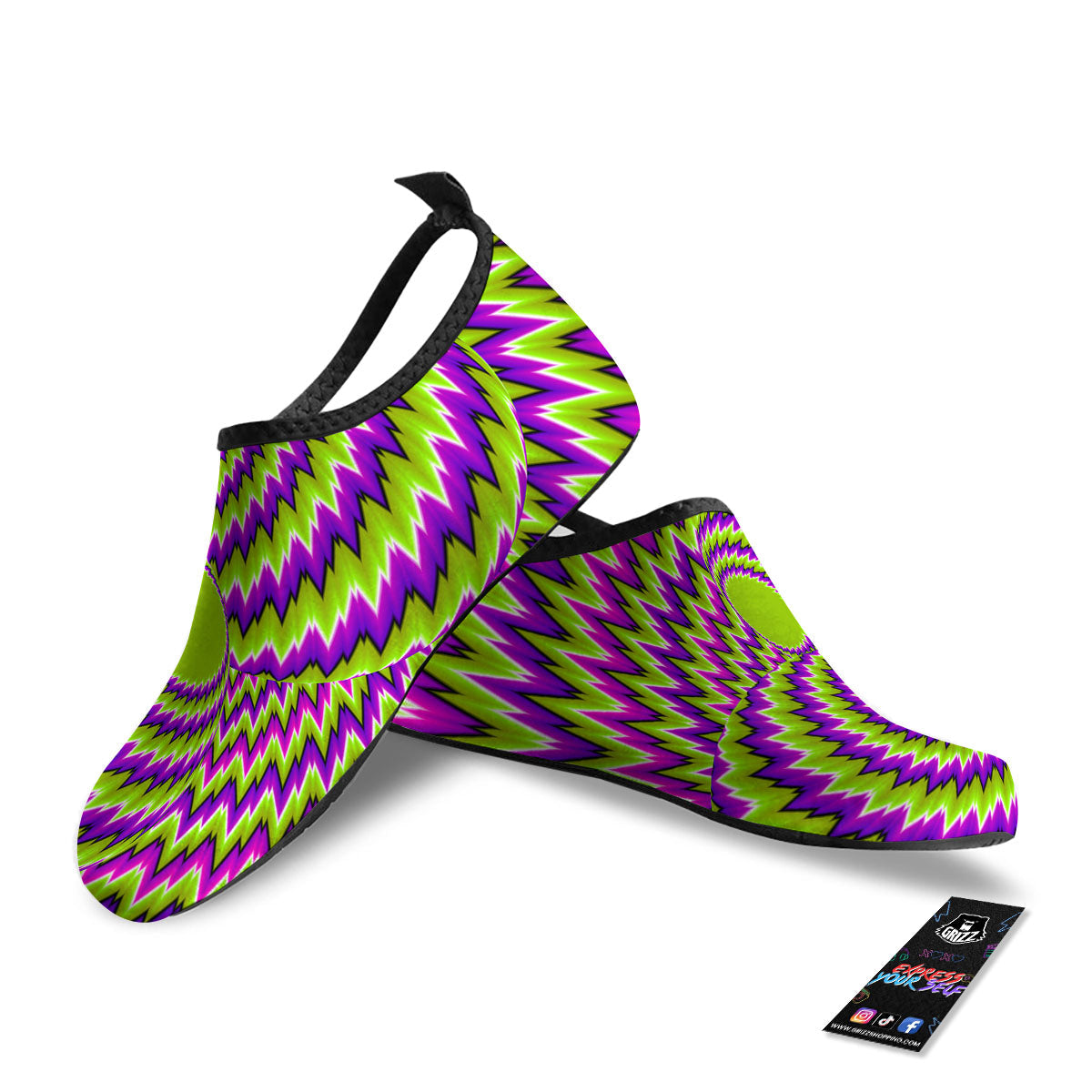 Moving Optical Illusion Green Vortex Water Shoes-grizzshop