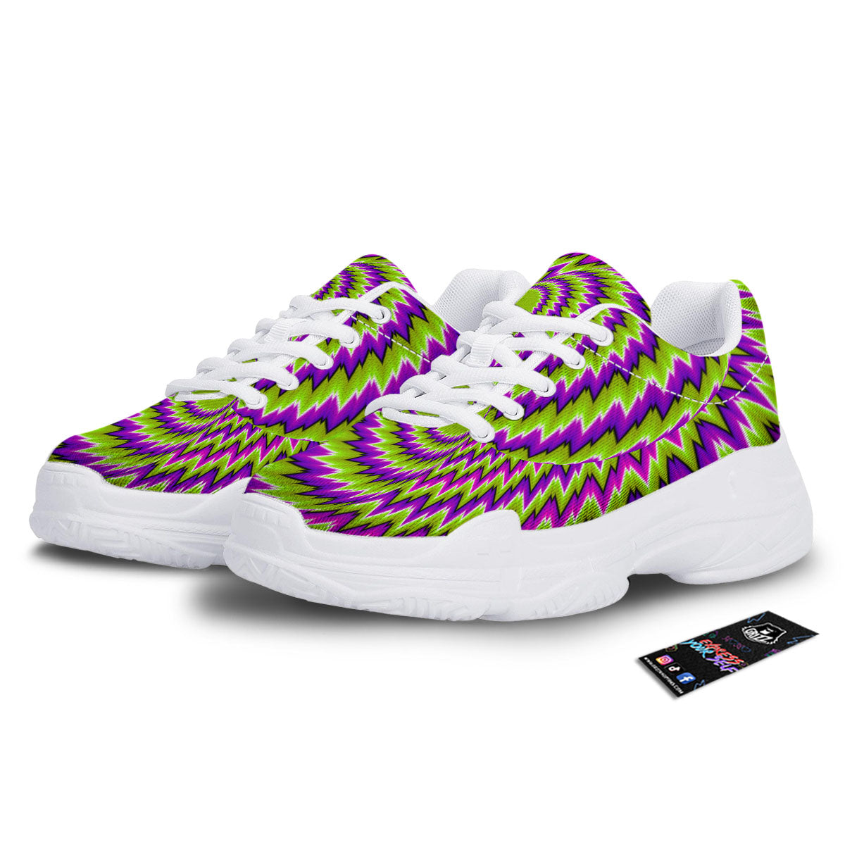 Moving Optical Illusion Green Vortex White Chunky Shoes-grizzshop
