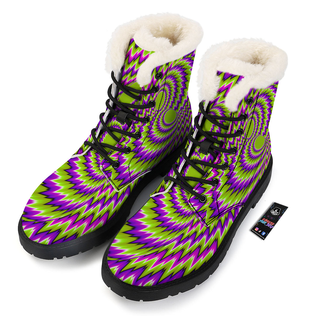 Moving Optical Illusion Green Vortex Winter Boots-grizzshop