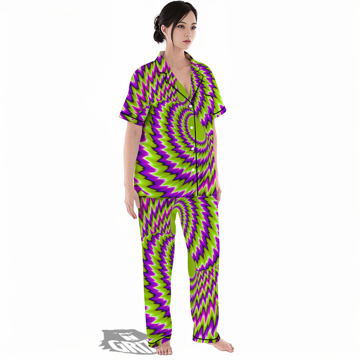 Moving Optical Illusion Green Vortex Women's Pajamas Set-grizzshop