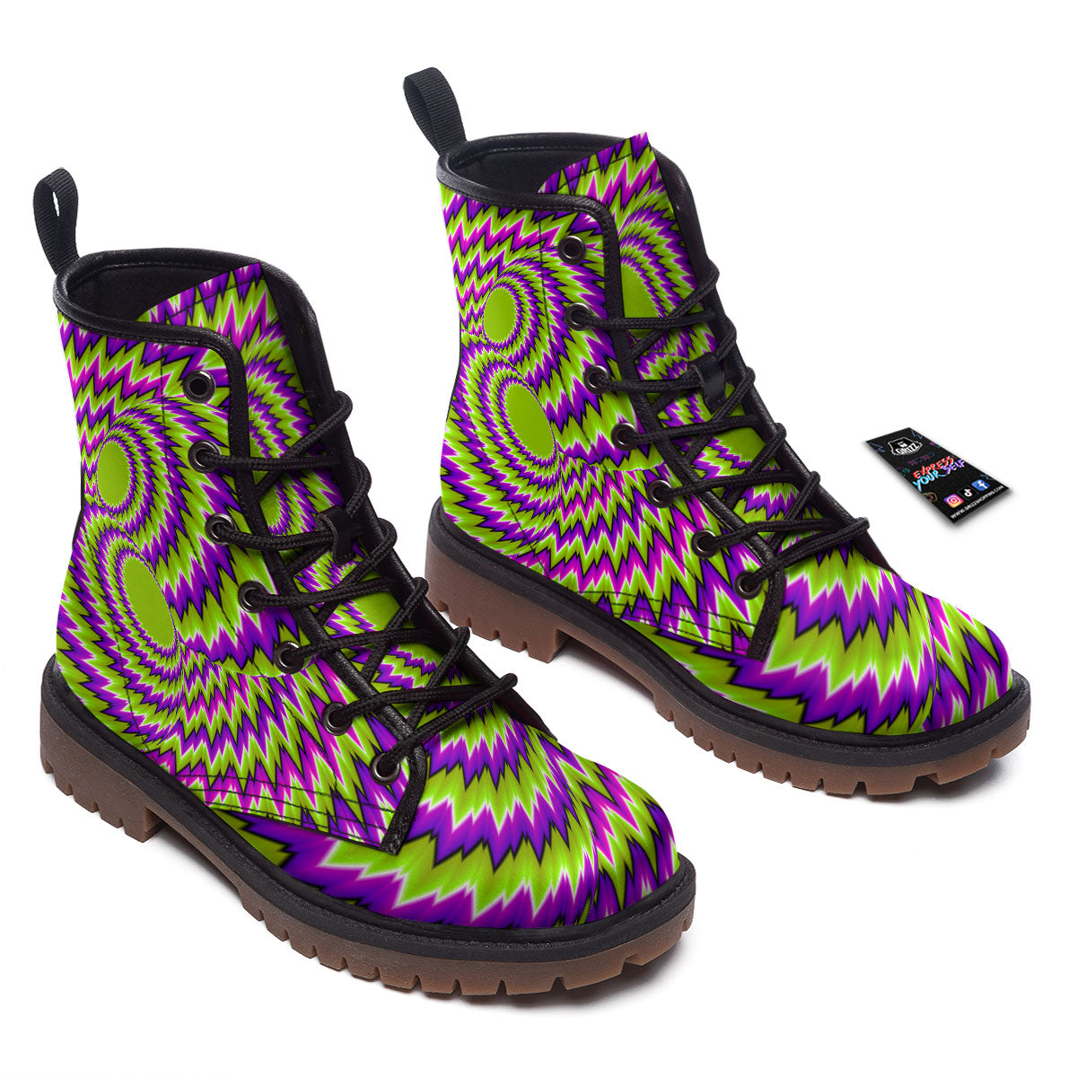 Moving Optical Illusion Green Vortex Work Boots-grizzshop