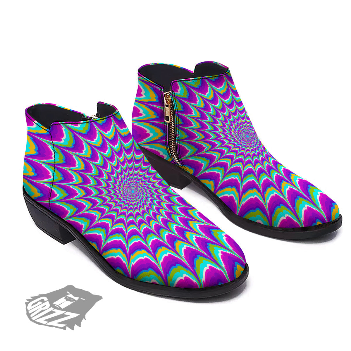 Moving Optical Illusion Purple Dizzy Ankle Boots-grizzshop