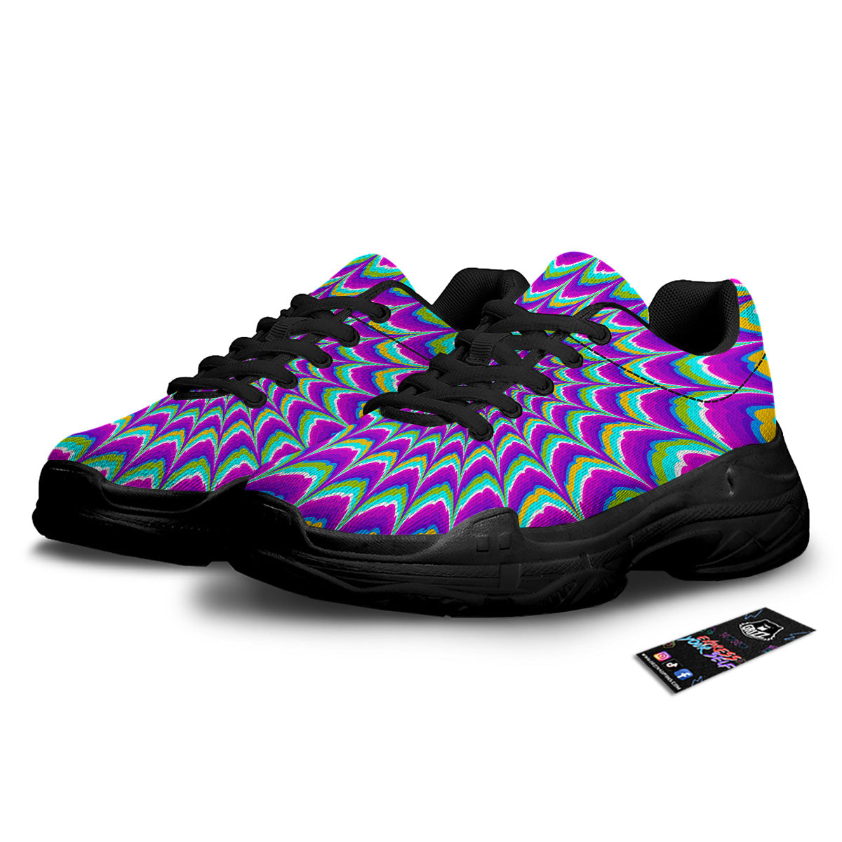 Moving Optical Illusion Purple Dizzy Black Chunky Shoes-grizzshop