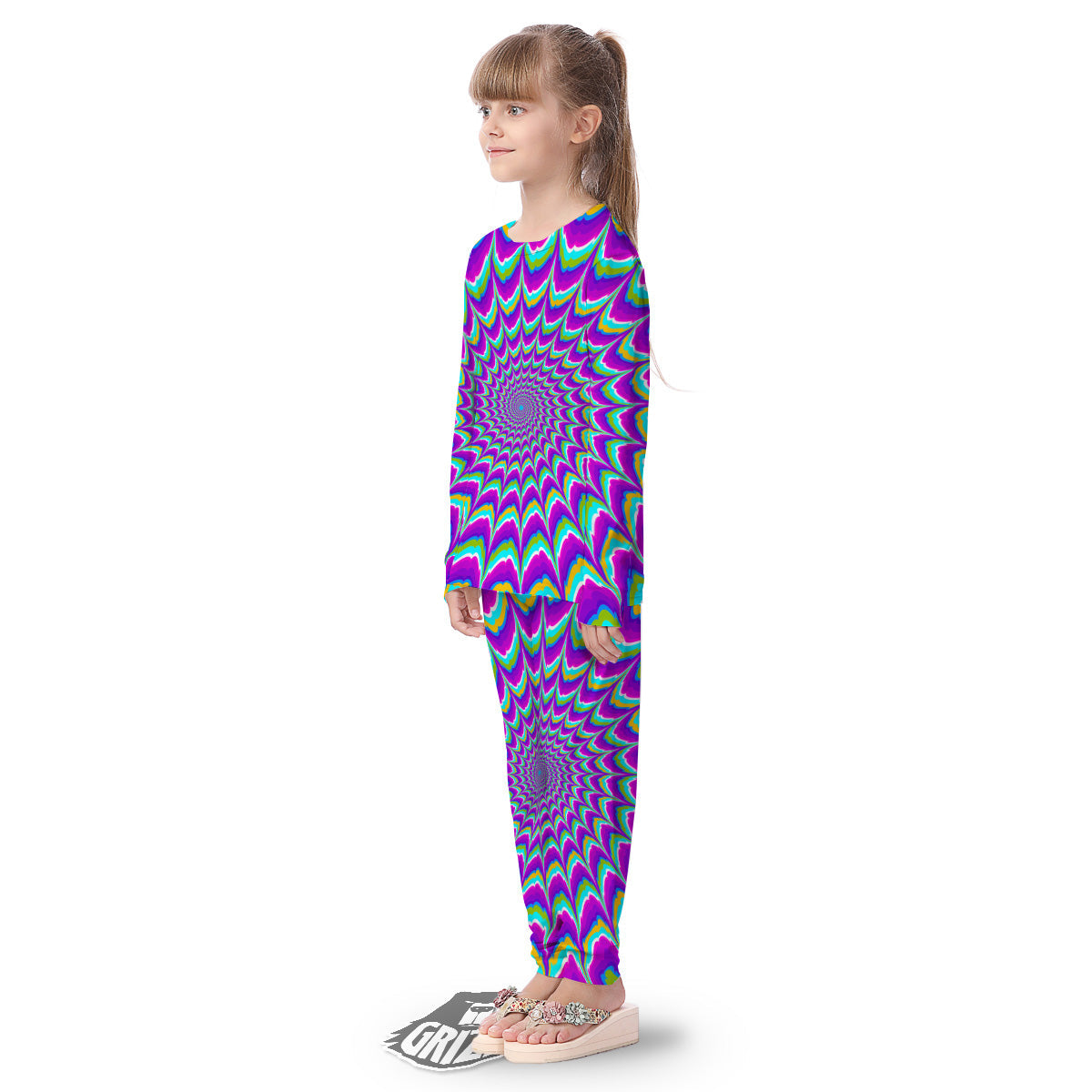 Moving Optical Illusion Purple Dizzy Kid's Pajamas-grizzshop