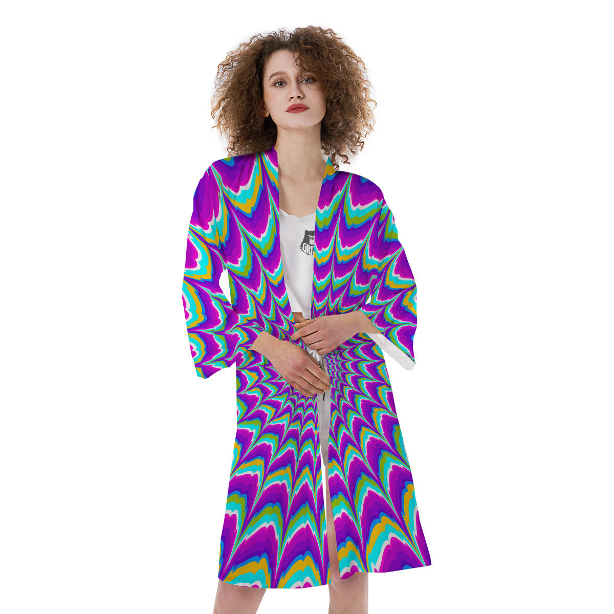 Moving Optical Illusion Purple Dizzy Kimono-grizzshop