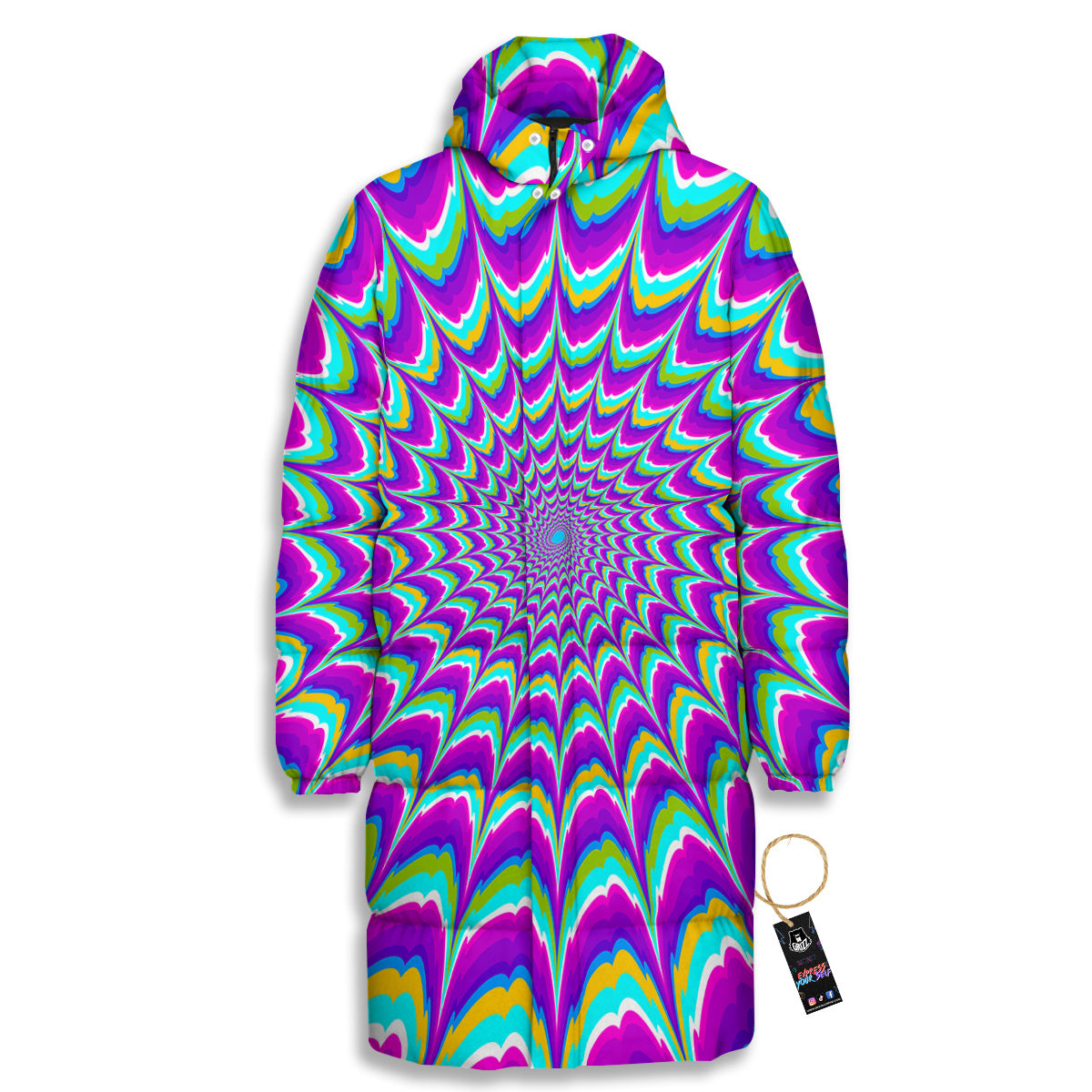 Moving Optical Illusion Purple Dizzy Long Down Jacket-grizzshop