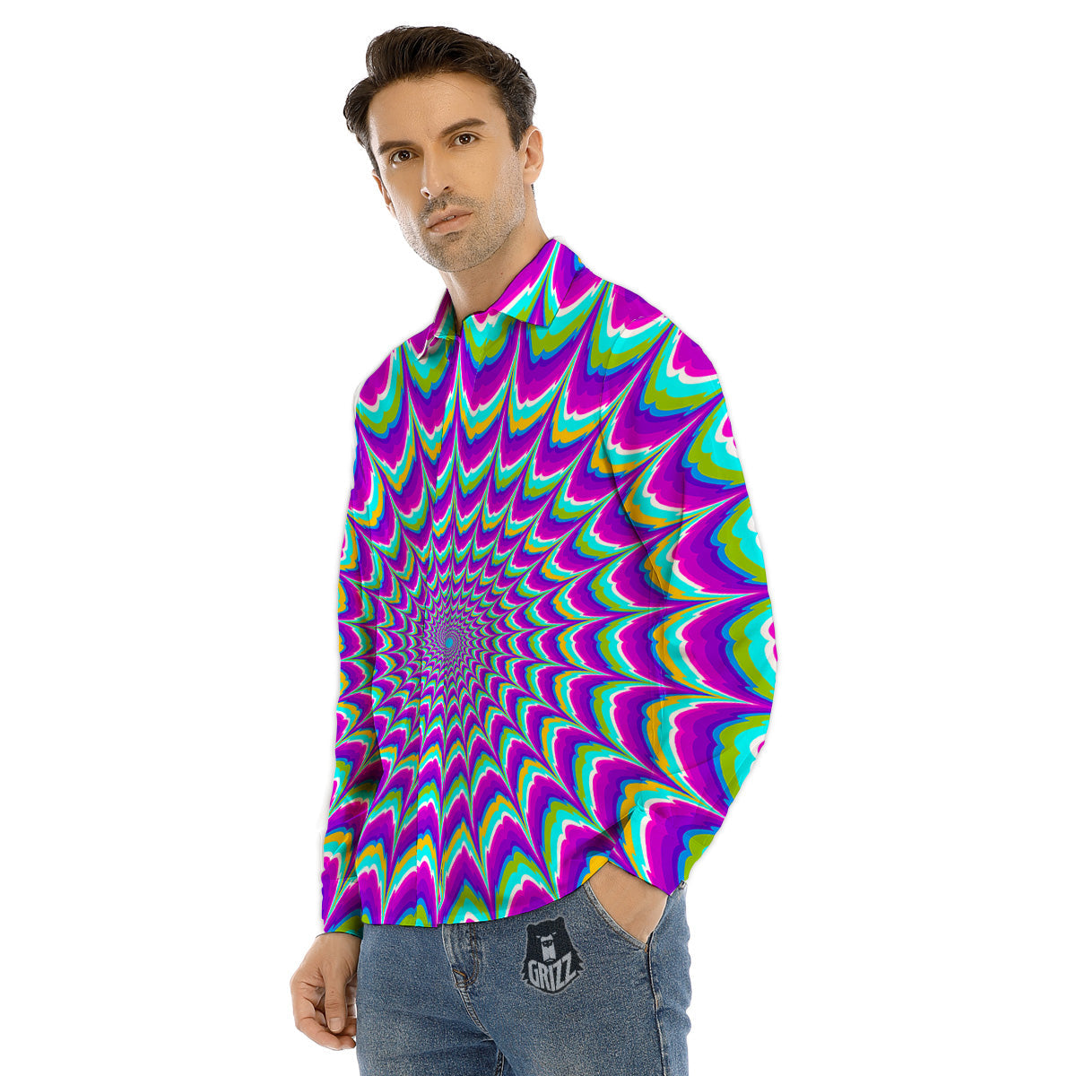 Moving Optical Illusion Purple Dizzy Men's Dress Shirts-grizzshop
