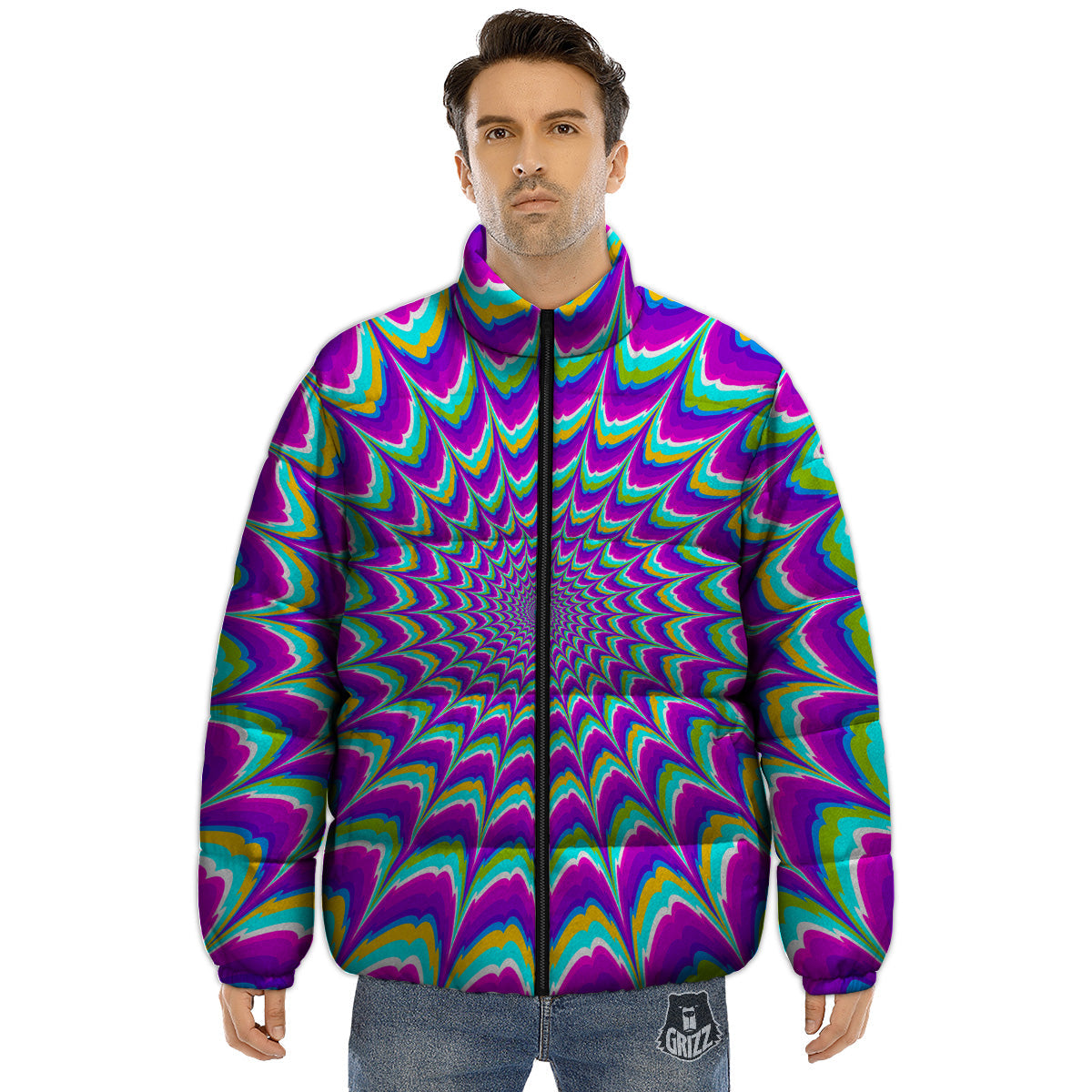 Moving Optical Illusion Purple Dizzy Puffer Jacket-grizzshop