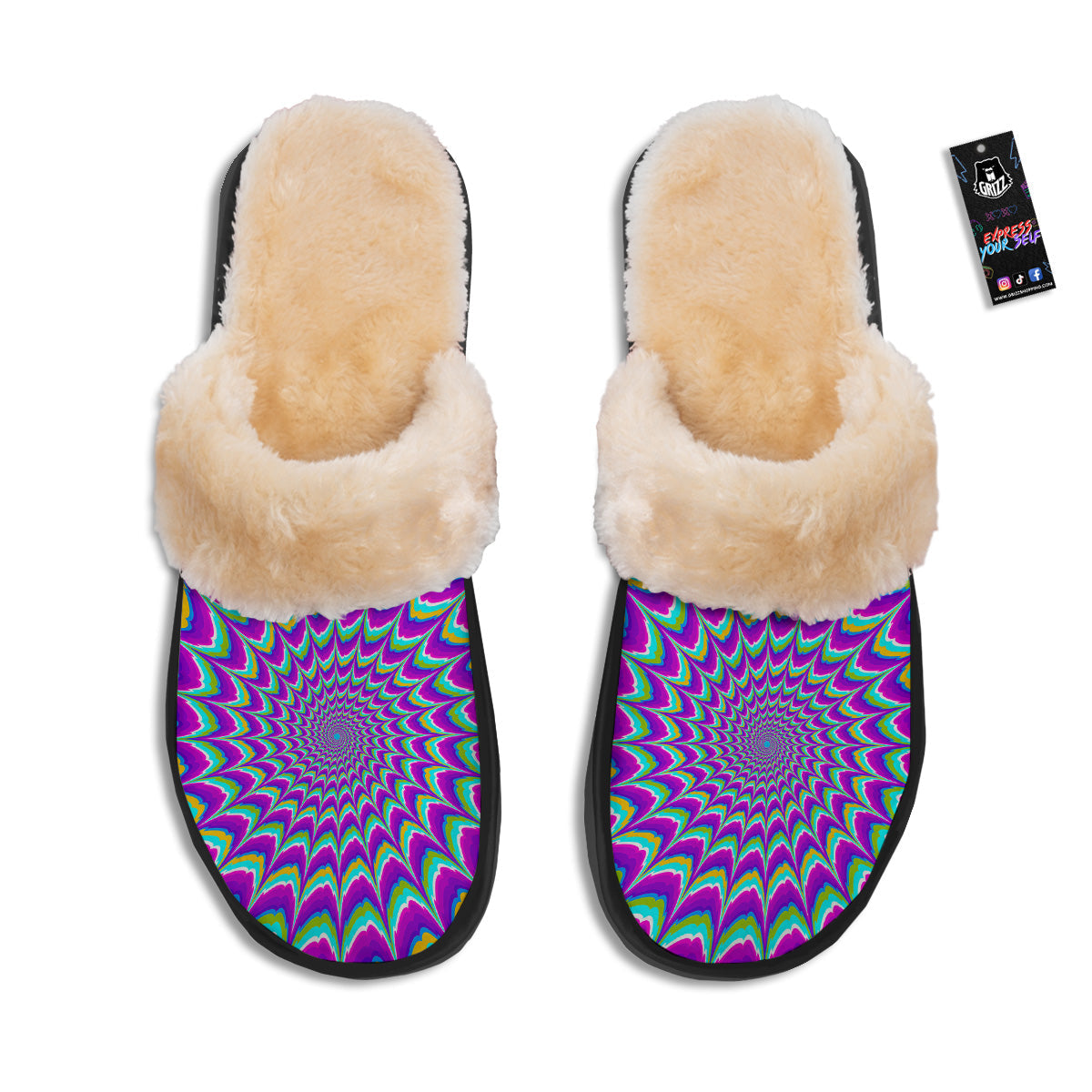 Moving Optical Illusion Purple Dizzy Slippers-grizzshop