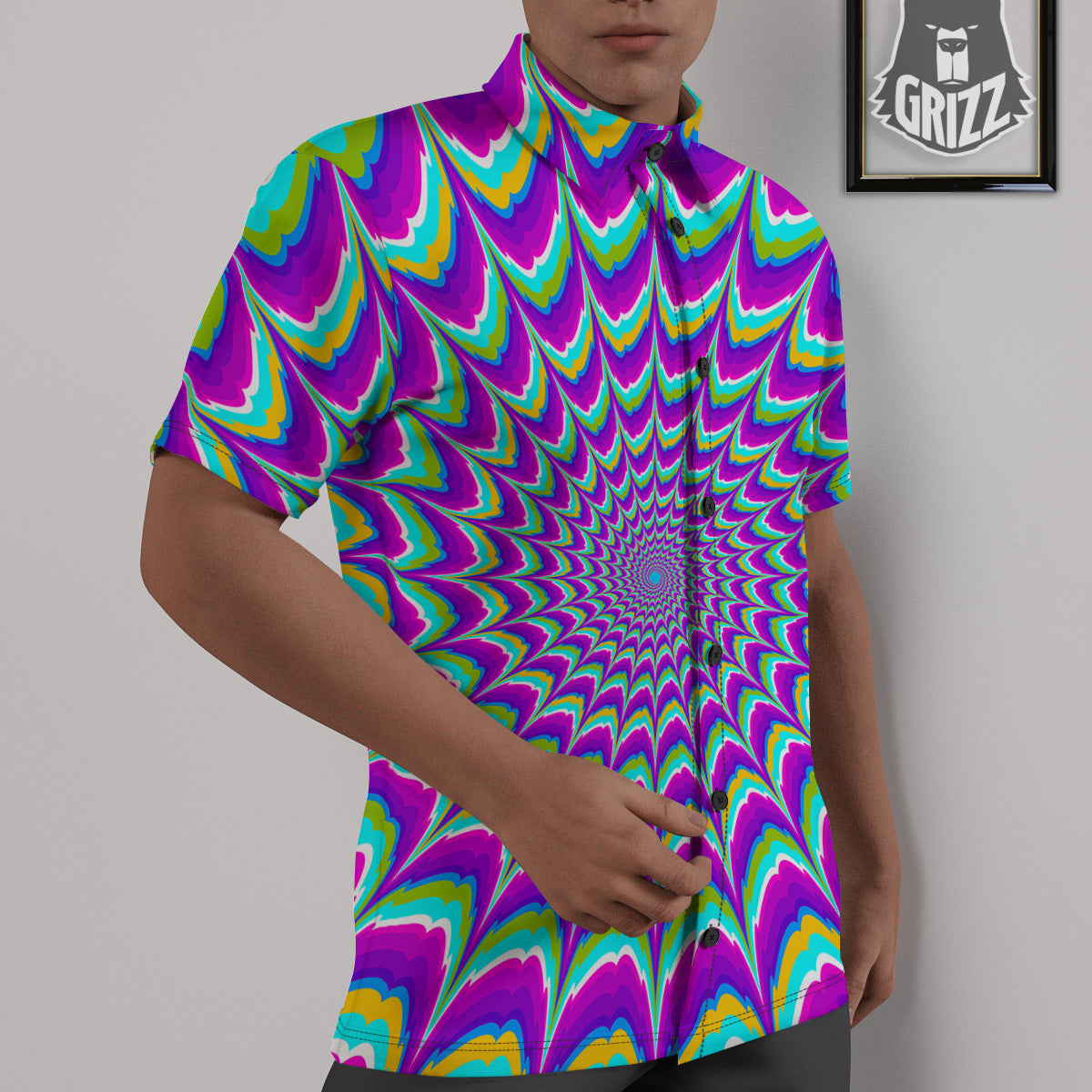 Moving Optical Illusion Purple Dizzy Untucked Shirts-grizzshop