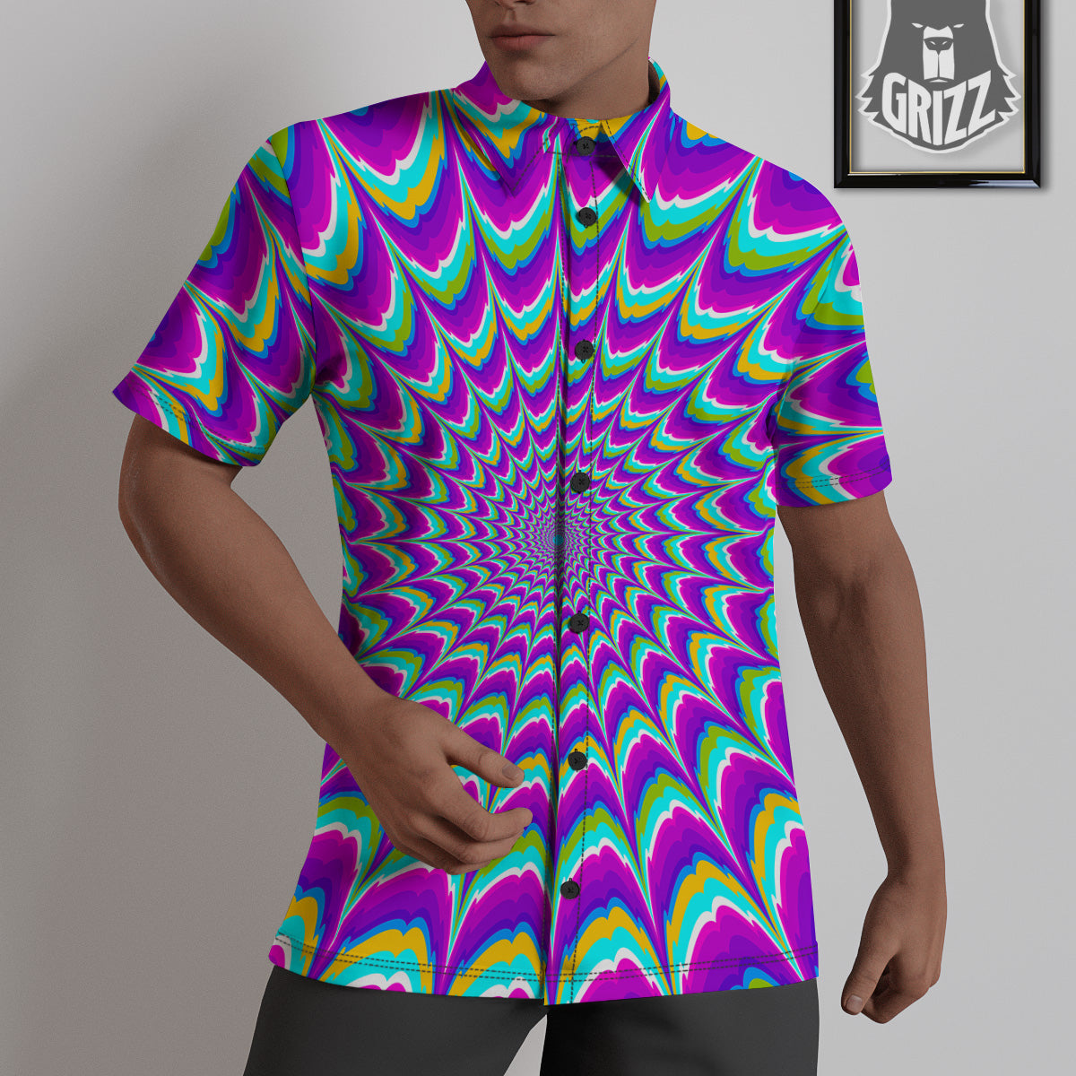Moving Optical Illusion Purple Dizzy Untucked Shirts-grizzshop