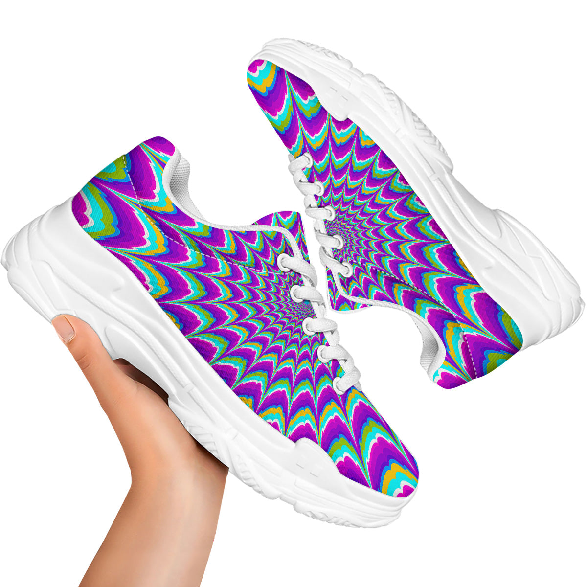 Moving Optical Illusion Purple Dizzy White Chunky Shoes-grizzshop