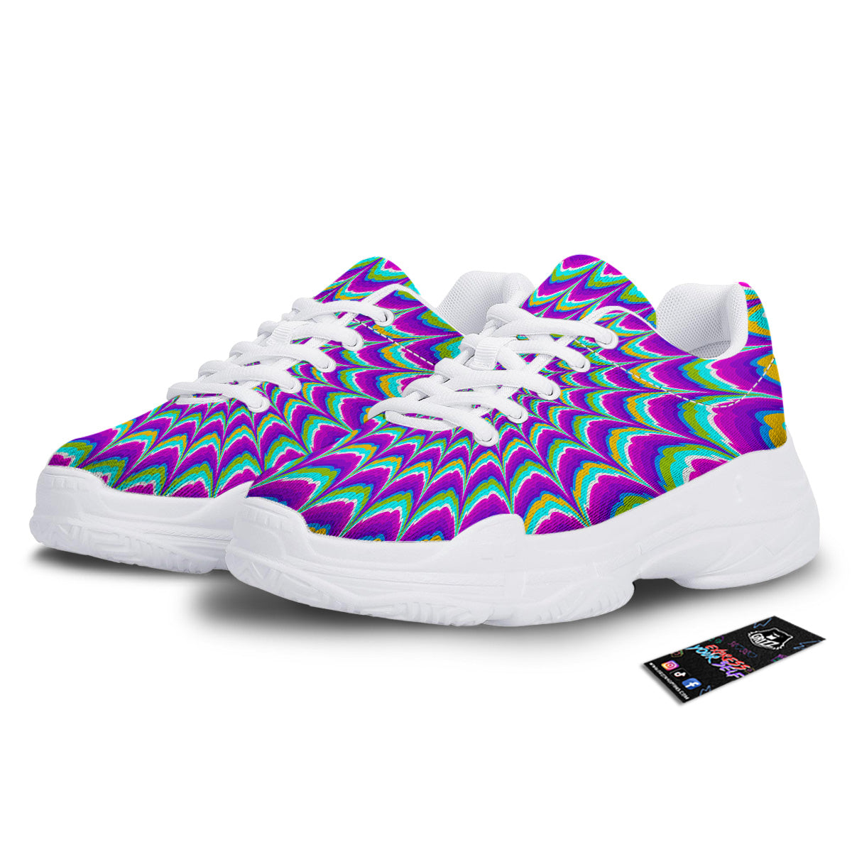 Moving Optical Illusion Purple Dizzy White Chunky Shoes-grizzshop