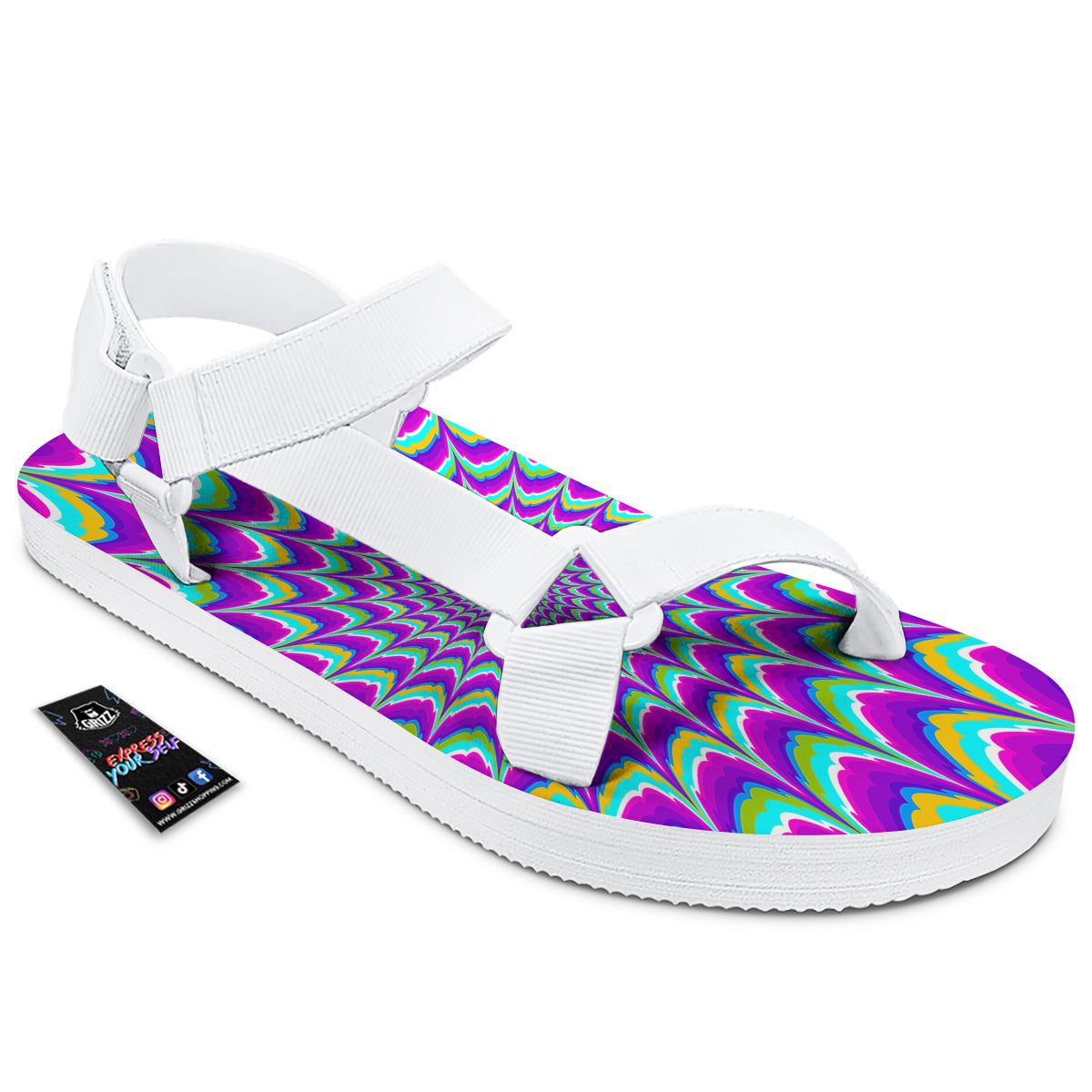 Moving Optical Illusion Purple Dizzy White Open Toe Sandals-grizzshop