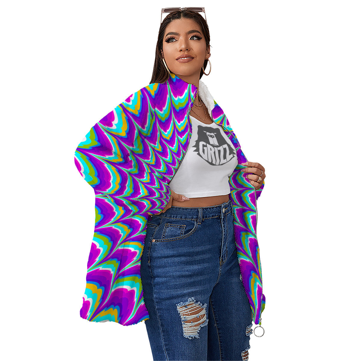 Moving Optical Illusion Purple Dizzy Women's Sherpa Jacket-grizzshop
