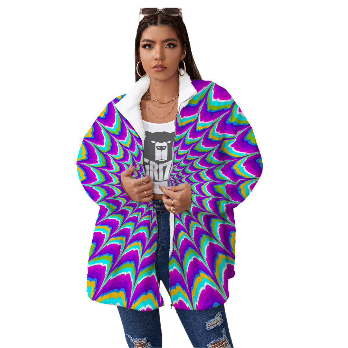 Moving Optical Illusion Purple Dizzy Women's Sherpa Jacket-grizzshop