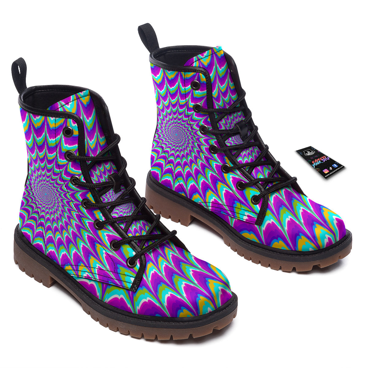 Moving Optical Illusion Purple Dizzy Work Boots-grizzshop