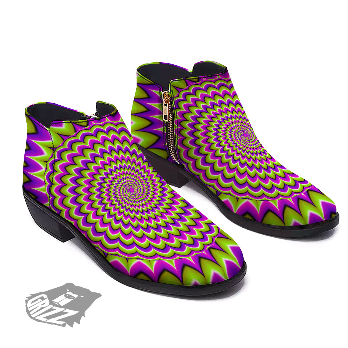 Moving Optical Illusion Spiky Spiral Ankle Boots-grizzshop