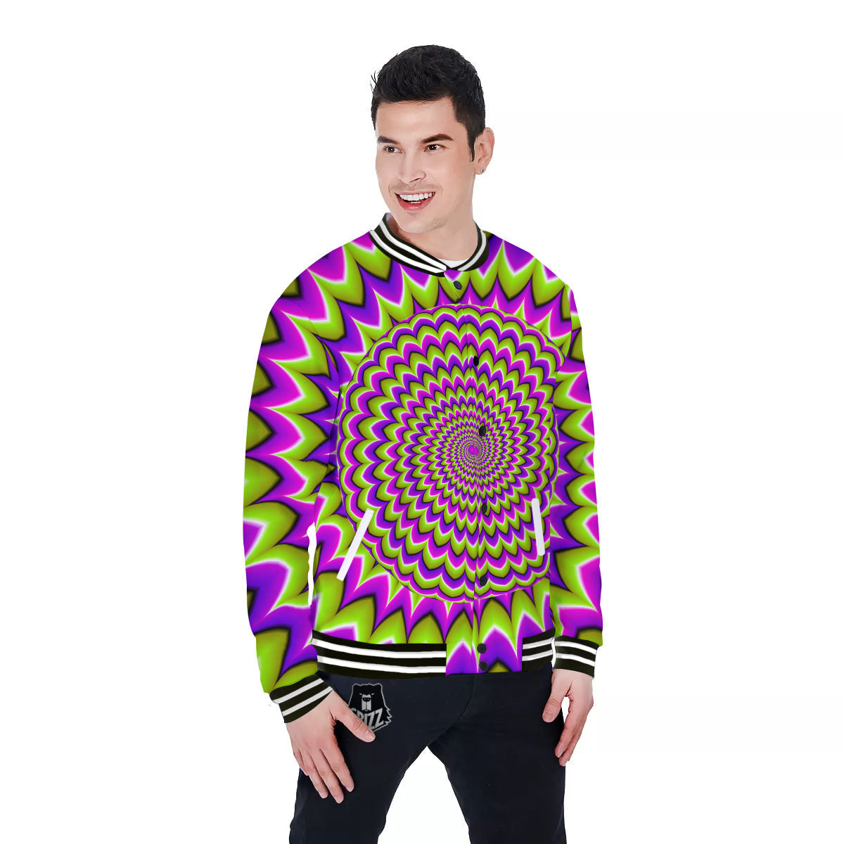 Moving Optical Illusion Spiky Spiral Baseball Jacket-grizzshop