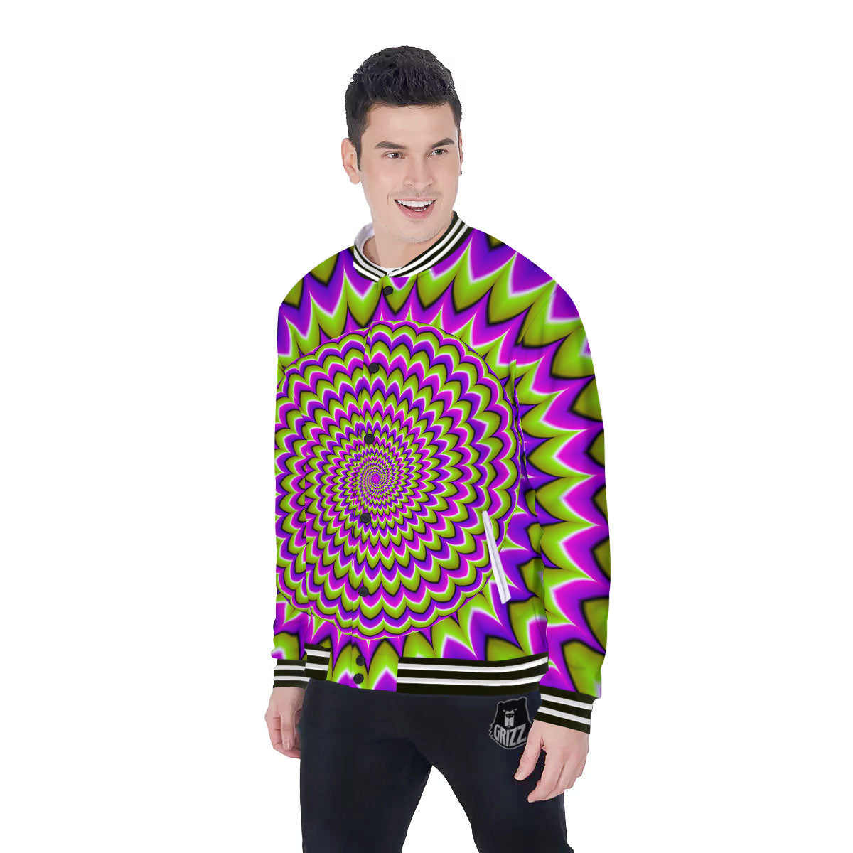 Moving Optical Illusion Spiky Spiral Baseball Jacket-grizzshop