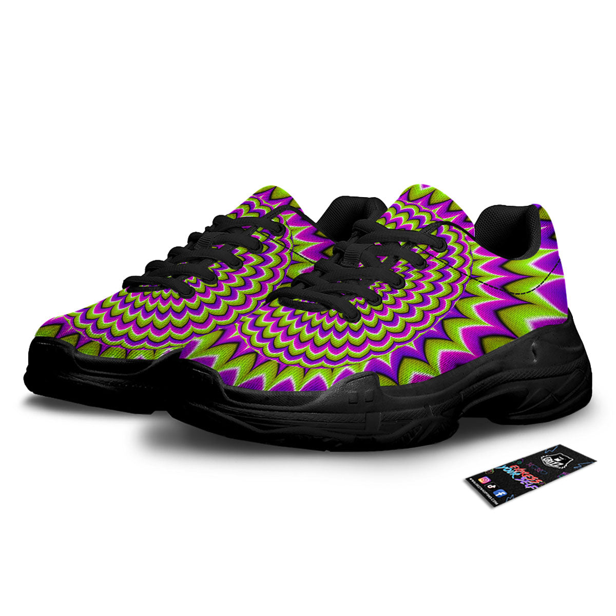 Moving Optical Illusion Spiky Spiral Black Chunky Shoes-grizzshop